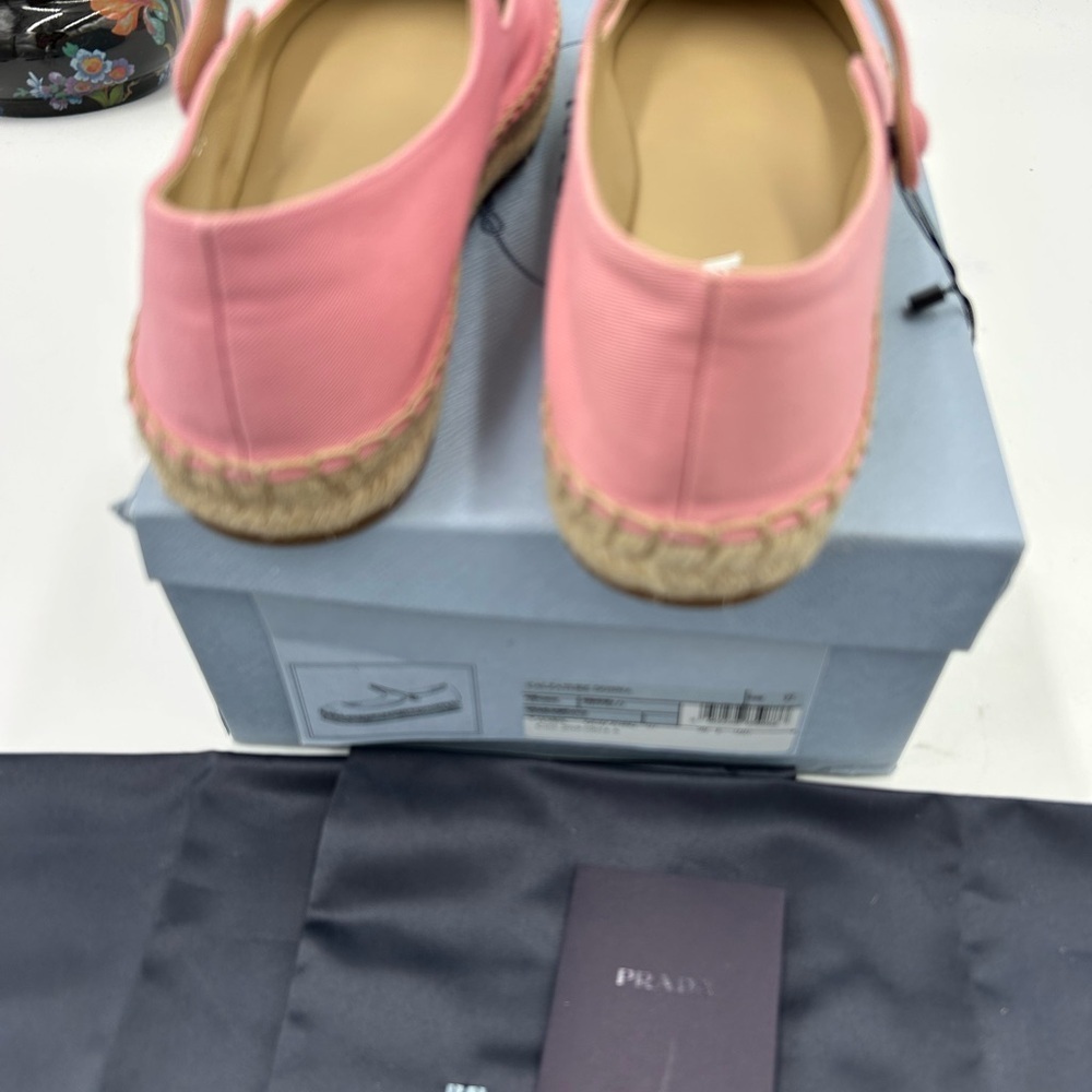 Women's Prada, pink canvas, Mary, Jane Flats size 37 made in Italy - Picture 14 of 16